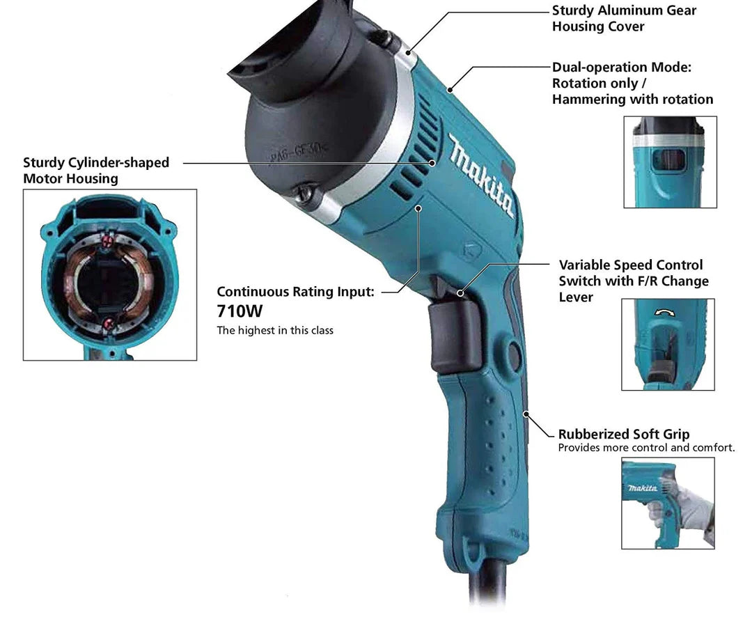 Makita High Impact Electric High Power 710 Watts Hammer Drill with rubberized soft grip, Ergonomically designed for comfort - HP1630X Makita High Impact Electric High Power 710 Watts Hammer Drill with rubberized soft grip, Ergonomically designed for comfort - HP1630X